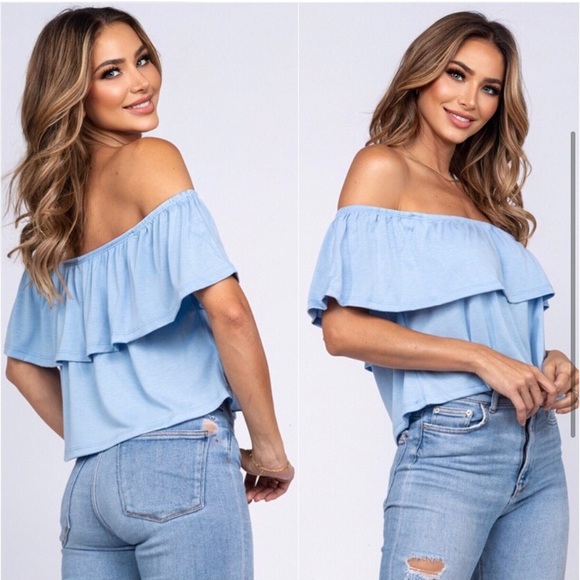 LAST ONE: Beauty in blue women’s off the shoulder ruffled top - Picture 3 of 4